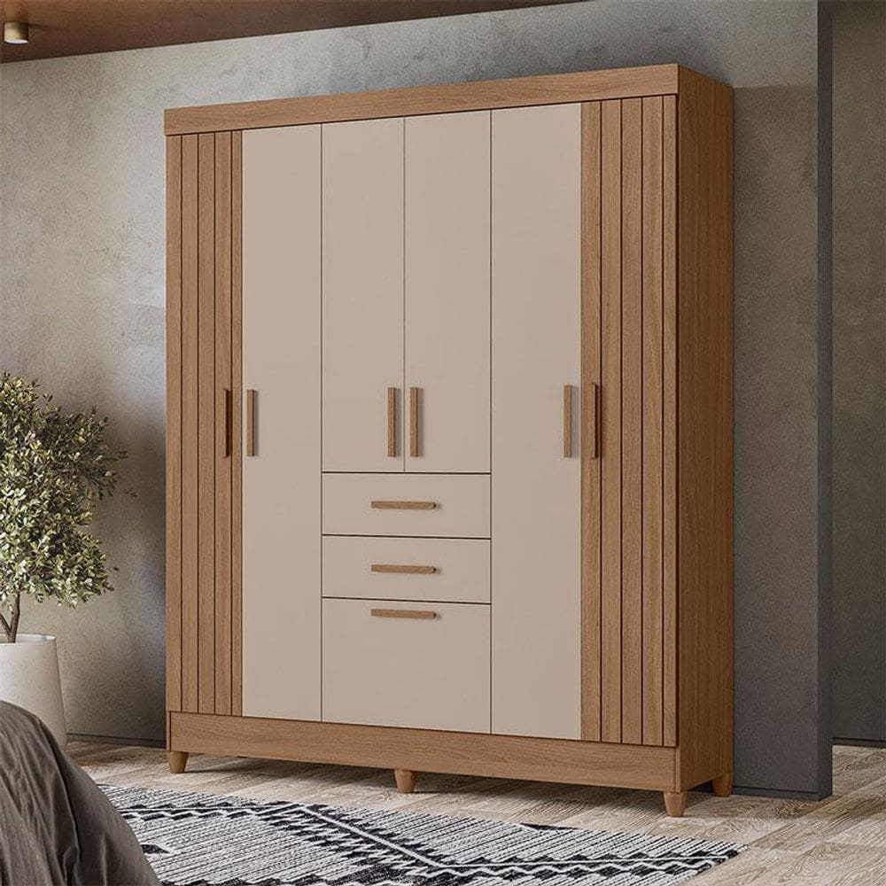 Guarda Roupa Solteiro Ambiente Malta 7 Portas Carvalho Fendi - Moval