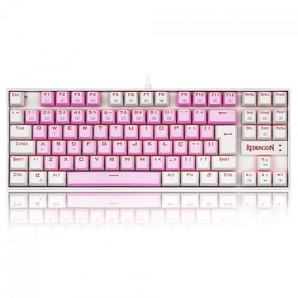 Teclado Mecânico Gamer Redragon Kumara, Switch Brown, LED Red, ABNT2, Rosa e Branco