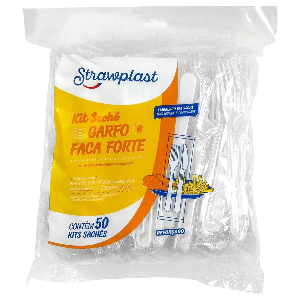Kit Talher Sache Garfo e Faca Forte Branco c/50 - Strawplast