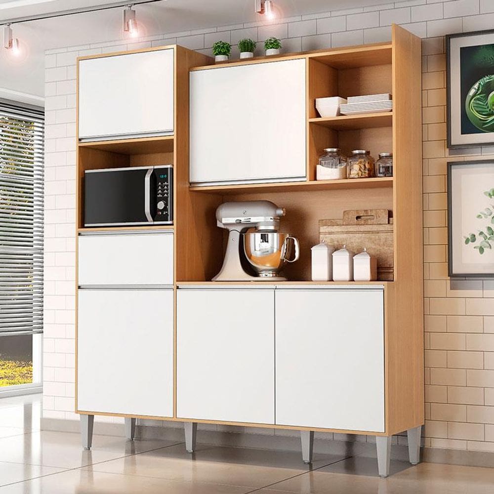 Armário para Cozinha Kit Ambiente Isabel Amêndoa Branco - AJL