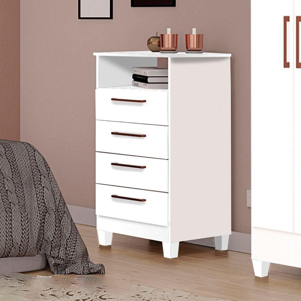 Cômoda Star 4 Gavetas 100 Mdf Com Deck E Pés Tuboarte Branco