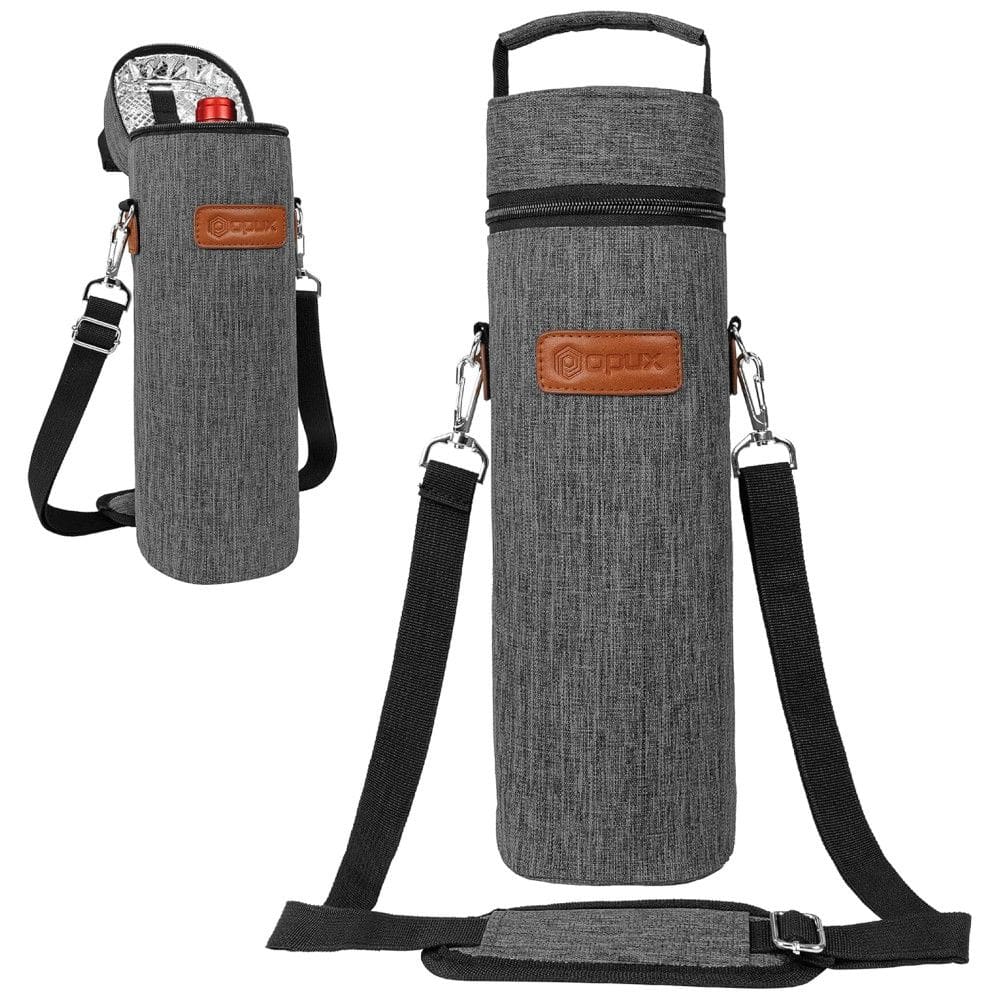 Bolsa Térmica para Vinho OPUX, Porta Garrafa de Vinho Isolada para Viagem, Picnic e Praia, com Alça de Ombro, Cinza Carvão