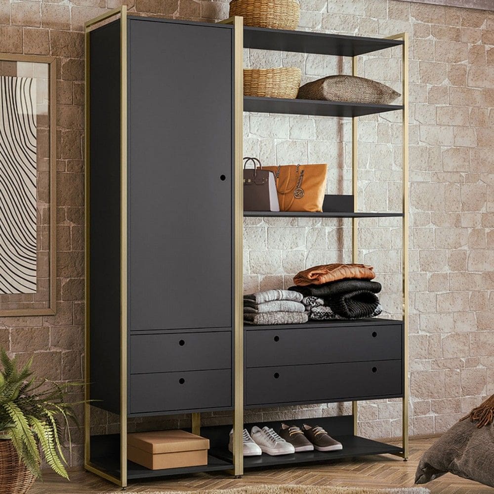 Closet Industrial Anubis 1 Porta 4 Gavetas Preto 17520 - Pnr Móveis