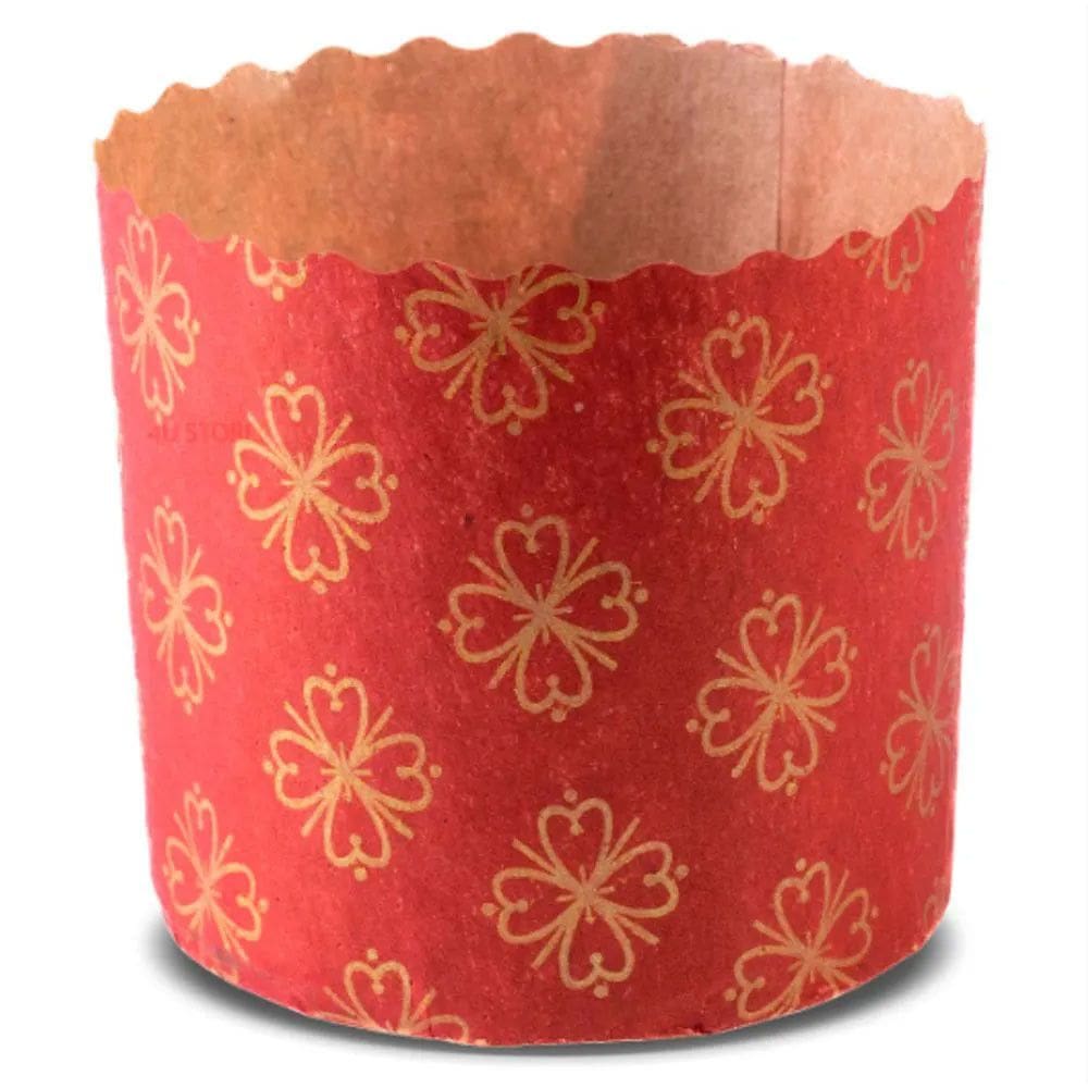 Forma Panetone Vermelho Fiori Ouro 500g c/10 - Ecopack