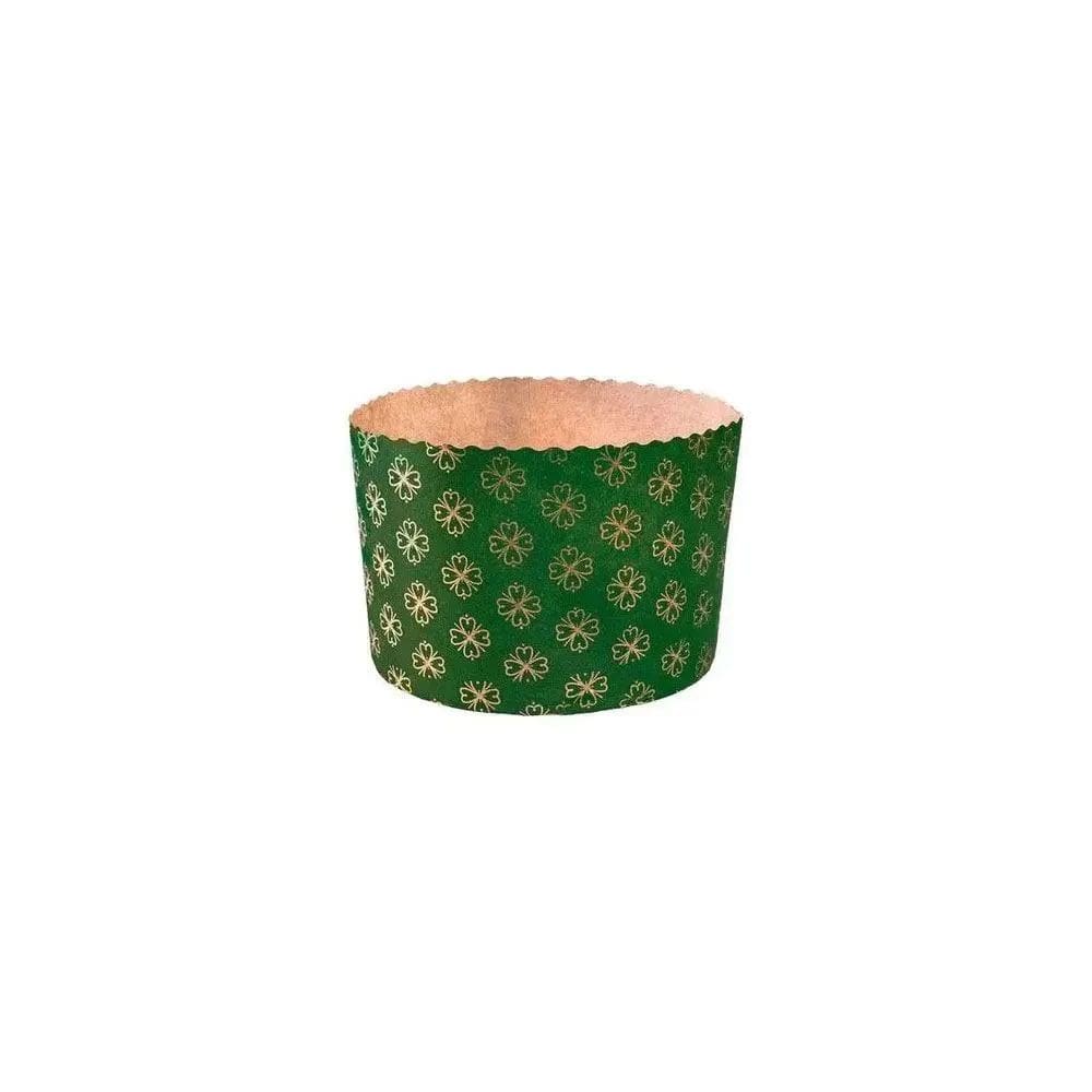 Forma Panetone Verde Fiori Ouro 500g c/100 - Ecopack