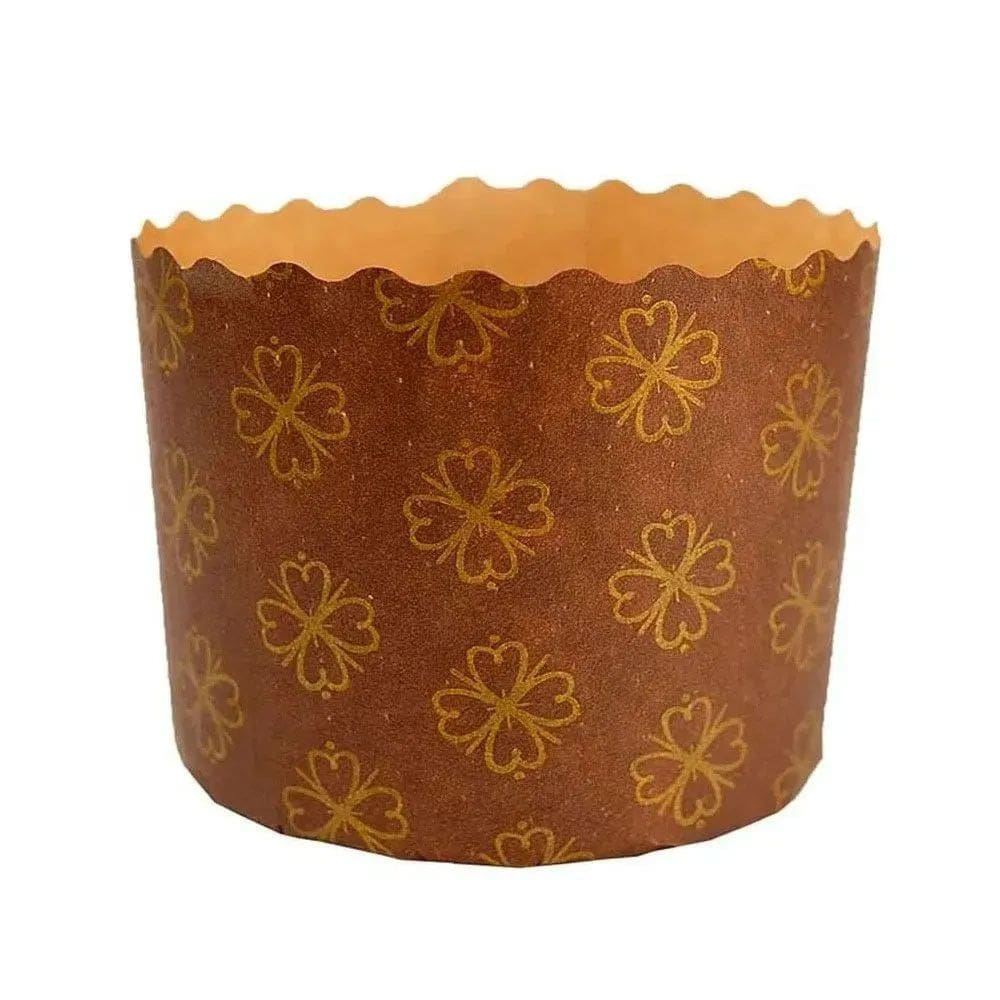 Forma Panetone Marrom Fiori Ouro 100g c/100 - Ecopack