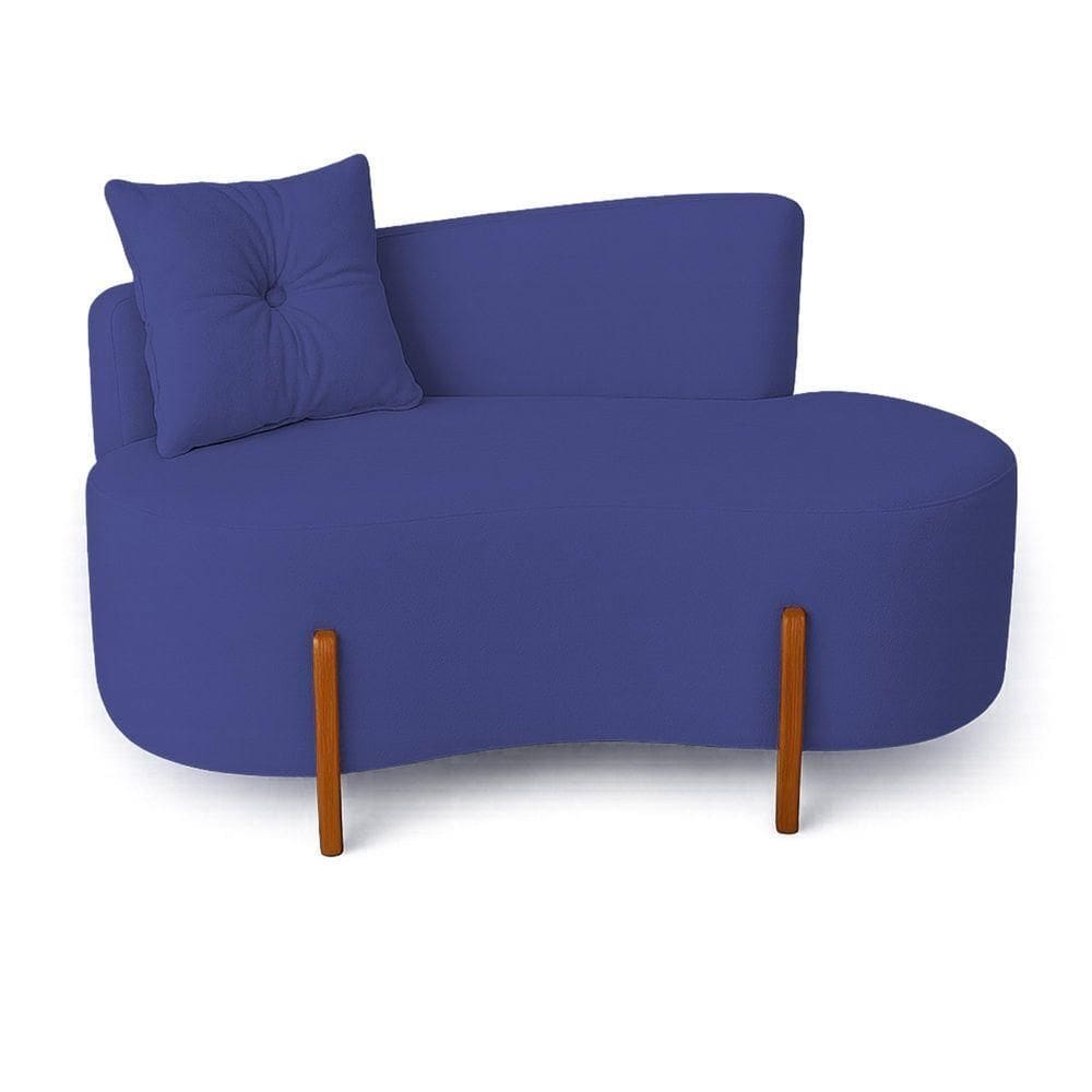 Sofá Orgânico Divã Boucle Com Pés De Madeira 7 Decor Azul Marinho