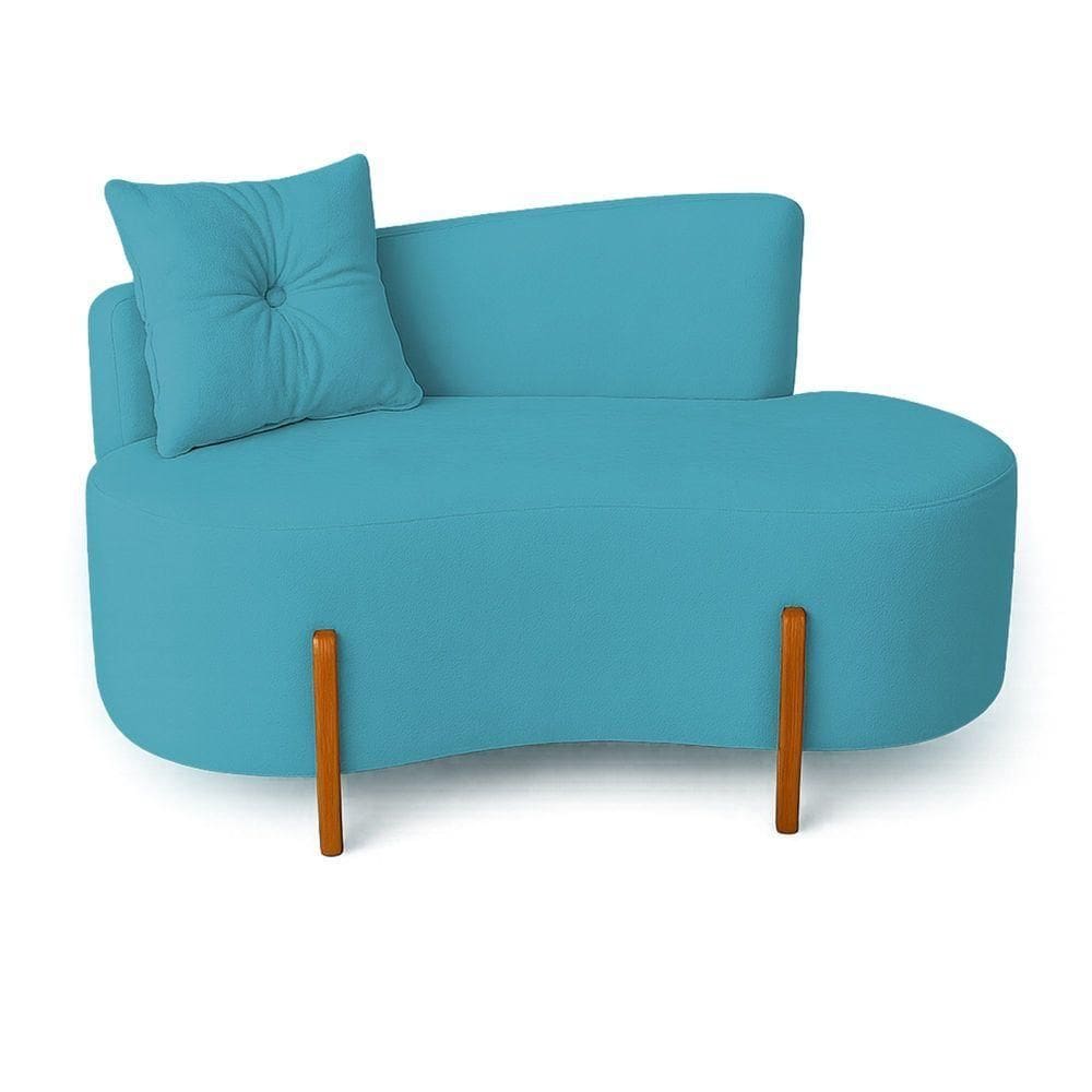 Sofá Orgânico Divã Boucle Com Pés De Madeira 7 Decor Azul Turquesa