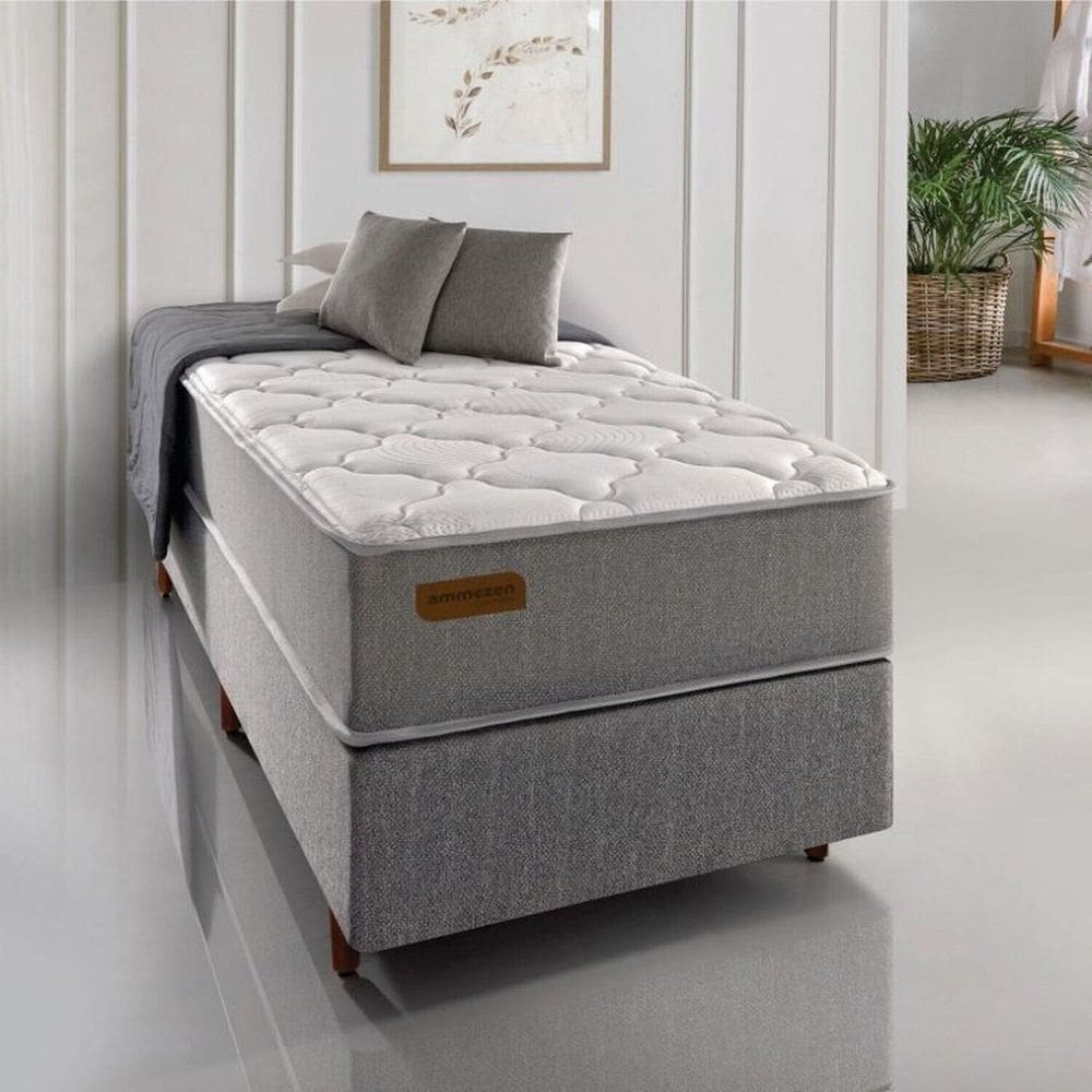 Conjunto Solteiro com Colchão e Cama Box Extra-firme 88cm X 188cm X 67cm Cinza