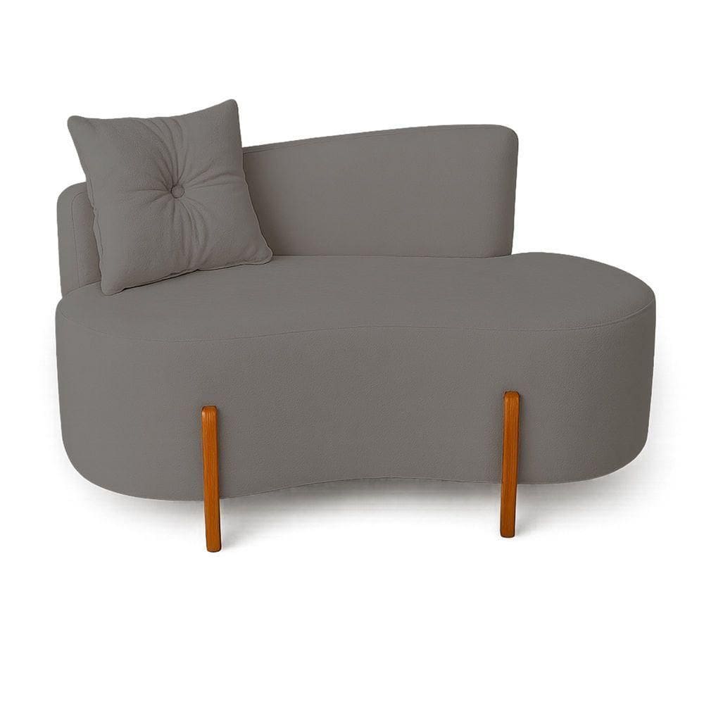 Sofá Orgânico Divã Boucle Com Pés De Madeira 7 Decor Cinza Escuro