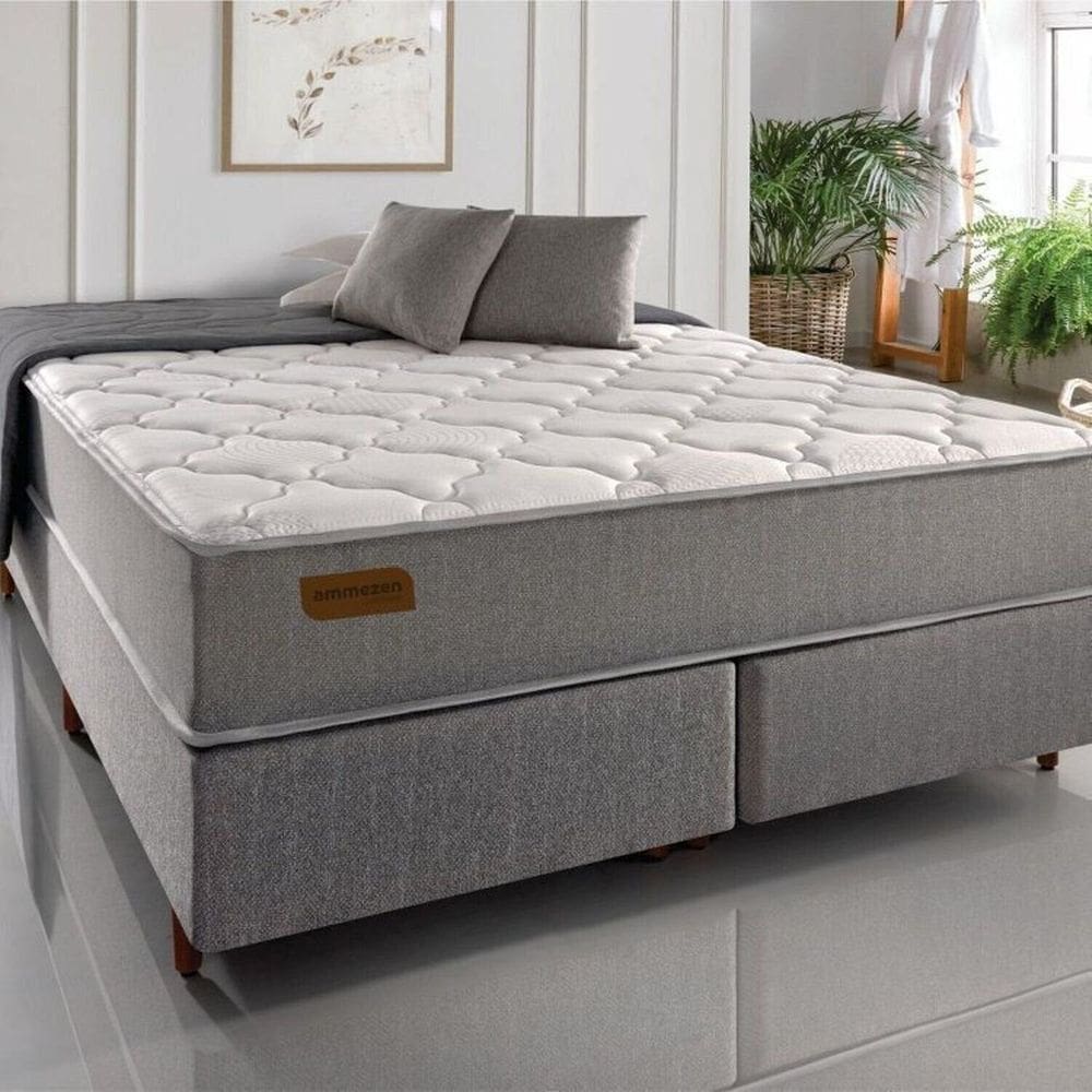 Conjunto King com Colchão e Cama Box Extra-firme 193cm X 203cm X 67cm Cinza