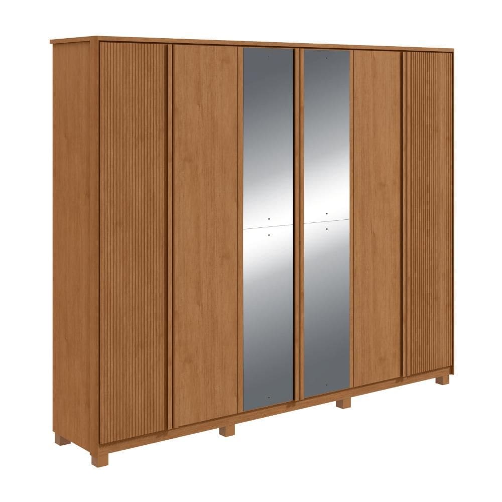 Guarda Roupa Casal com Espelho 6 Portas 6 Gavetas Ollie Amêndoa Clean