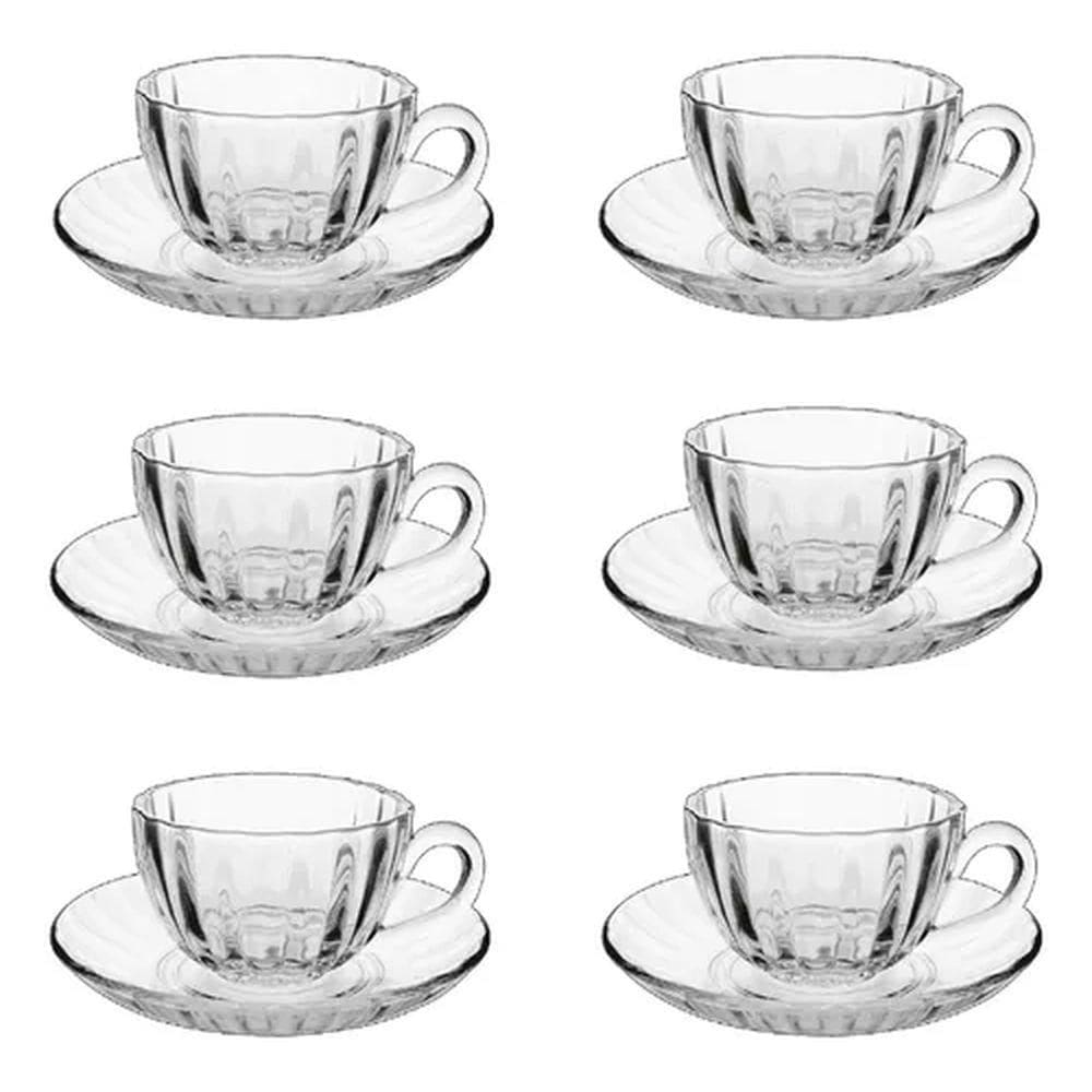 Conjunto 6 Pçs Xicaras 200ml com Pires em Vidro - Quanhe
