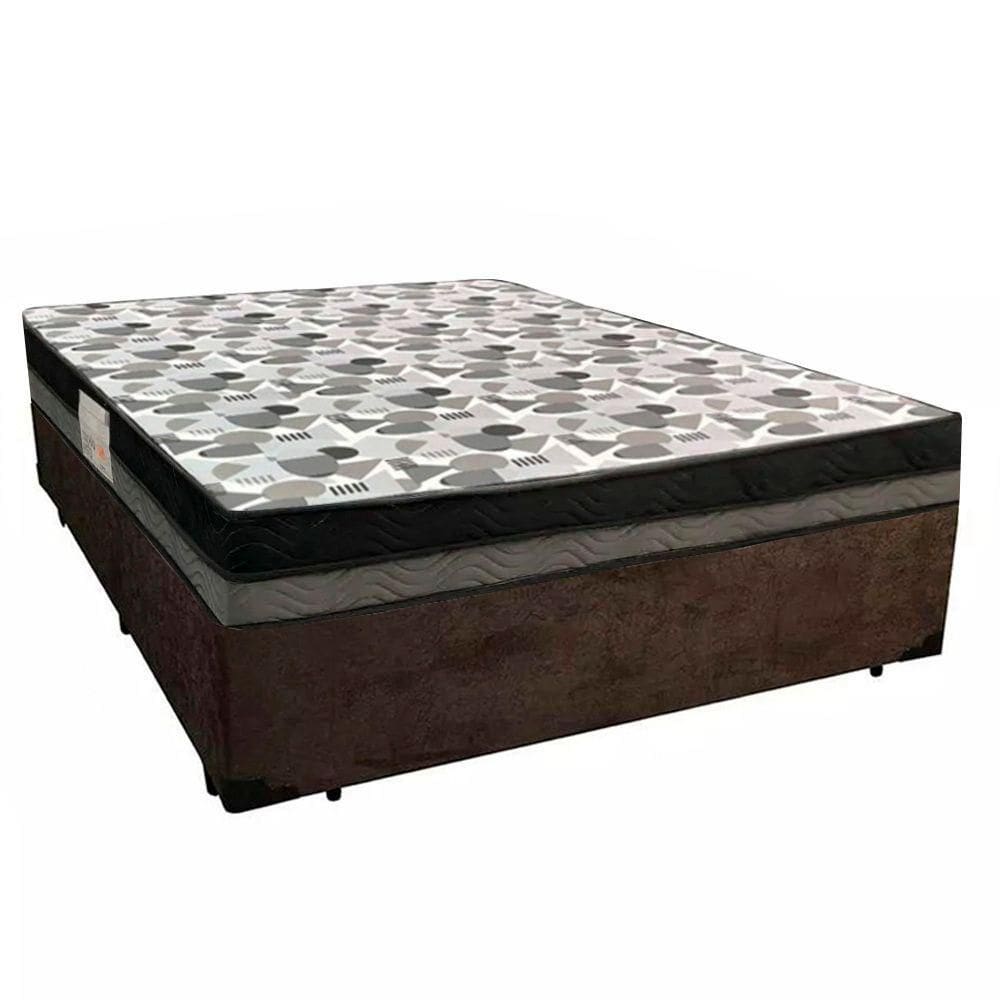 Cama Box Casal Suede + Colchão Ortobom Iso Dupla Face 138x188x60 Marrom