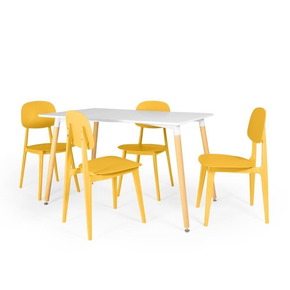 Conjunto Mesa De Jantar Retangular Eiffel Branca 120x80cm Com 4 Cadeiras Itália - Amarelo