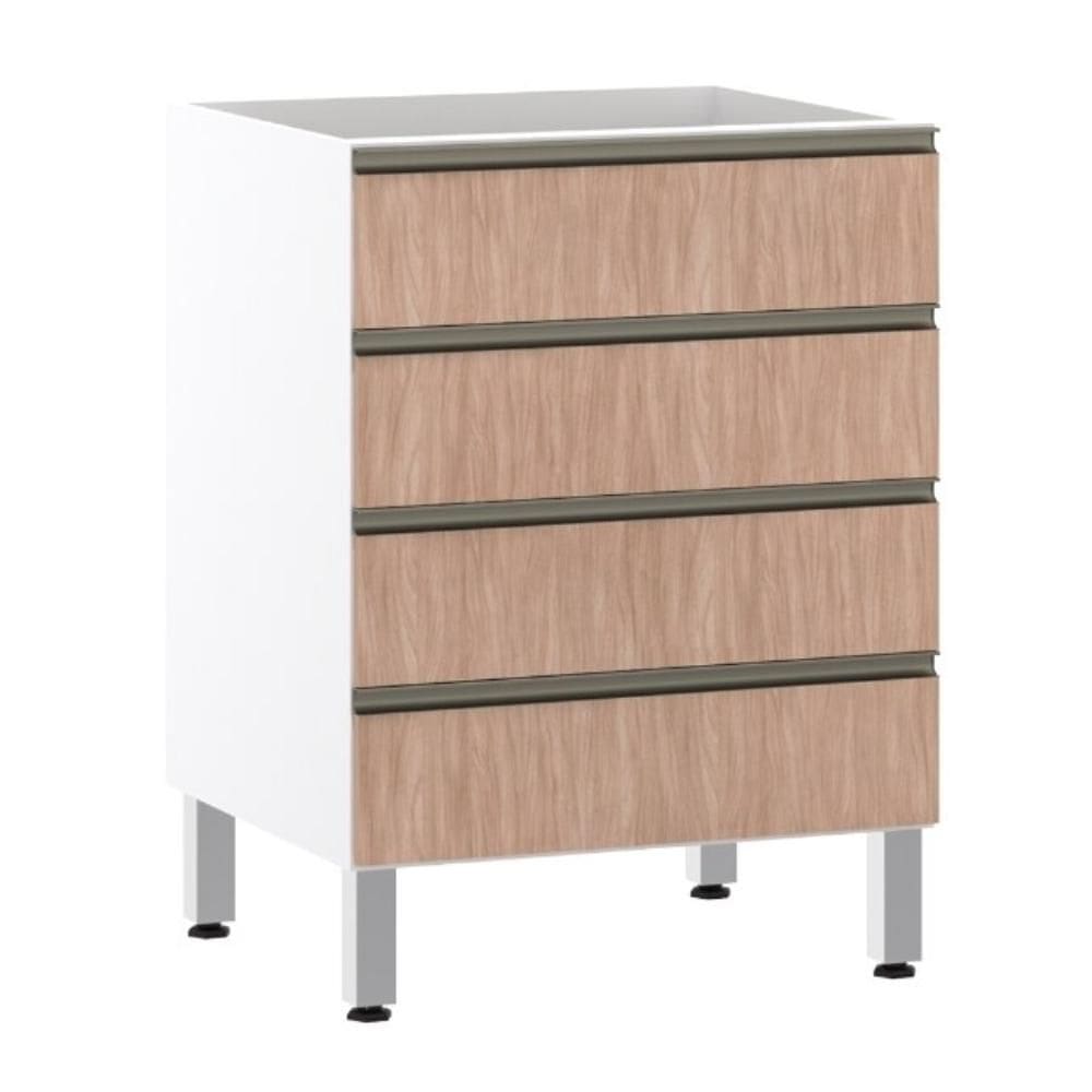 Balcão de Cozinha sem Tampo 4 Gavetas Pérola Branco P. e Cumaru 60cm