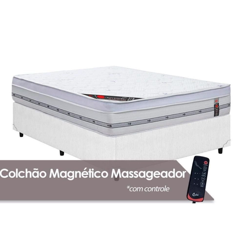 Cama Box Casal: Colchão C/Vibro Massagem Castor Gold Star Niponpedic Magnético + Base White(138X188)