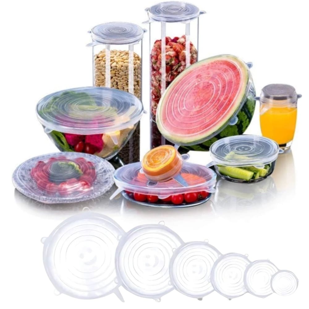 Kit Conjunto Com 6 Tampas Panelas de Silicone Universal Ajustável Reutilizável