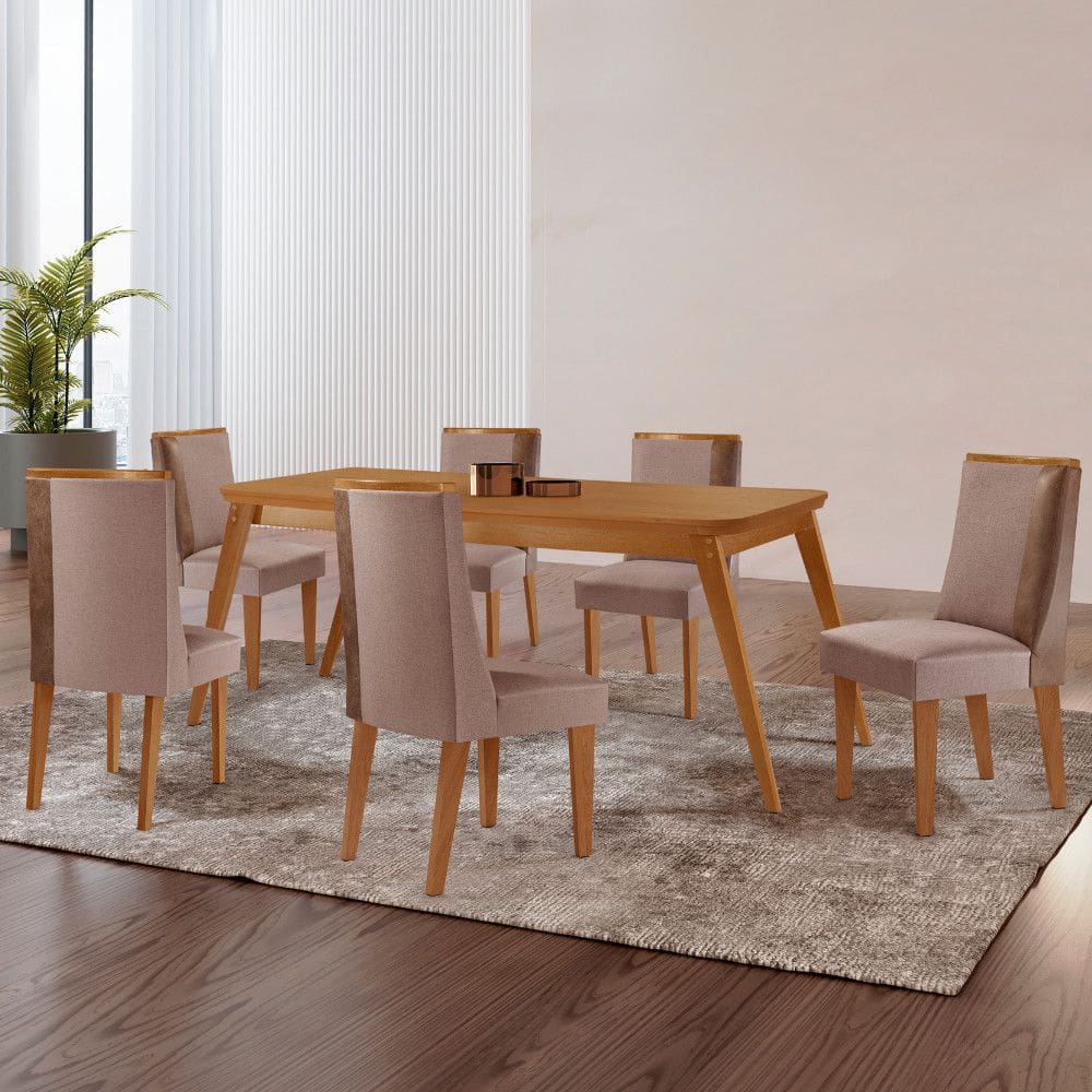 Mesa de Jantar Copper 180cm Madeira com 6 Cadeiras Diane MDF Moderna Mobília