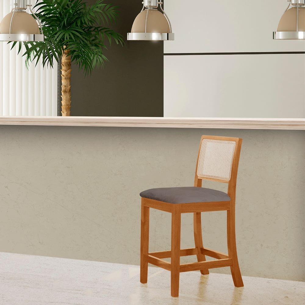 Banqueta Estofada Com Encosto Média Para ILha Bar Cozinha Area Gourmet Rubi