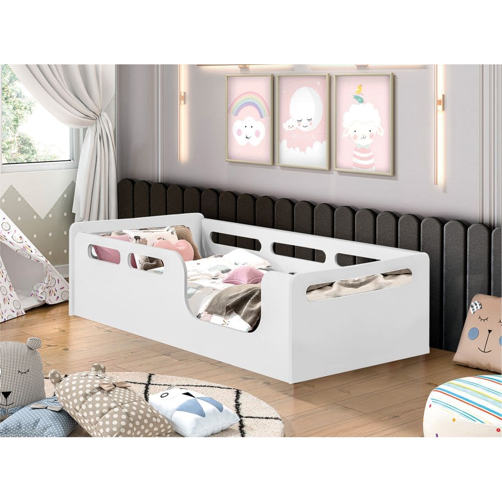 Cama Montessoriana Solteiro Para Colchão Solteiro Padrão 1.88x088 Cor Cama Branca