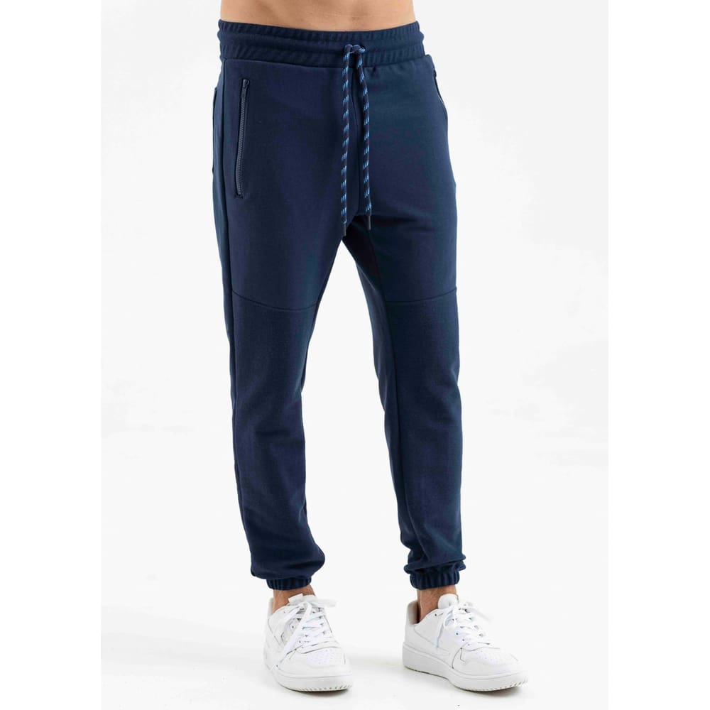 Calça Masculina Moletom Jogger Recorte Bolso Ziper Marinho
