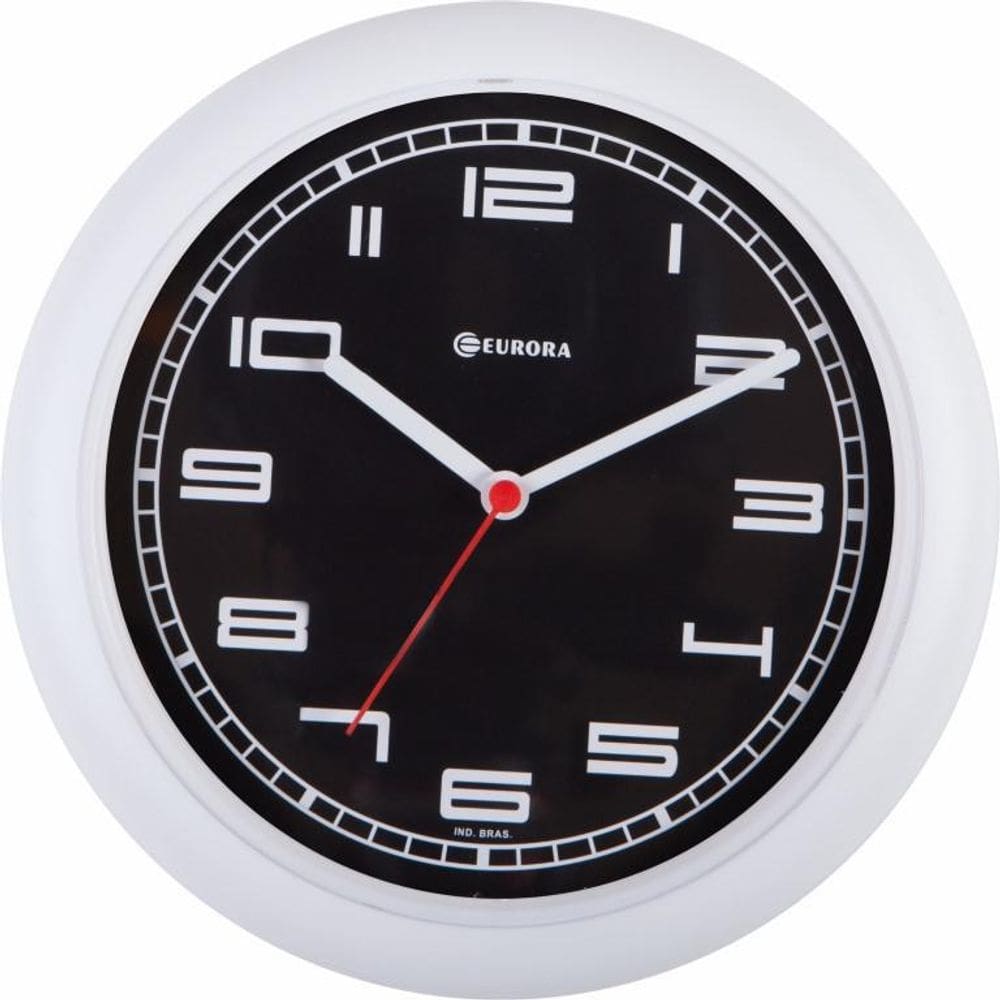 Relógio De Parede Eurora Branco Com Mostrador Preto