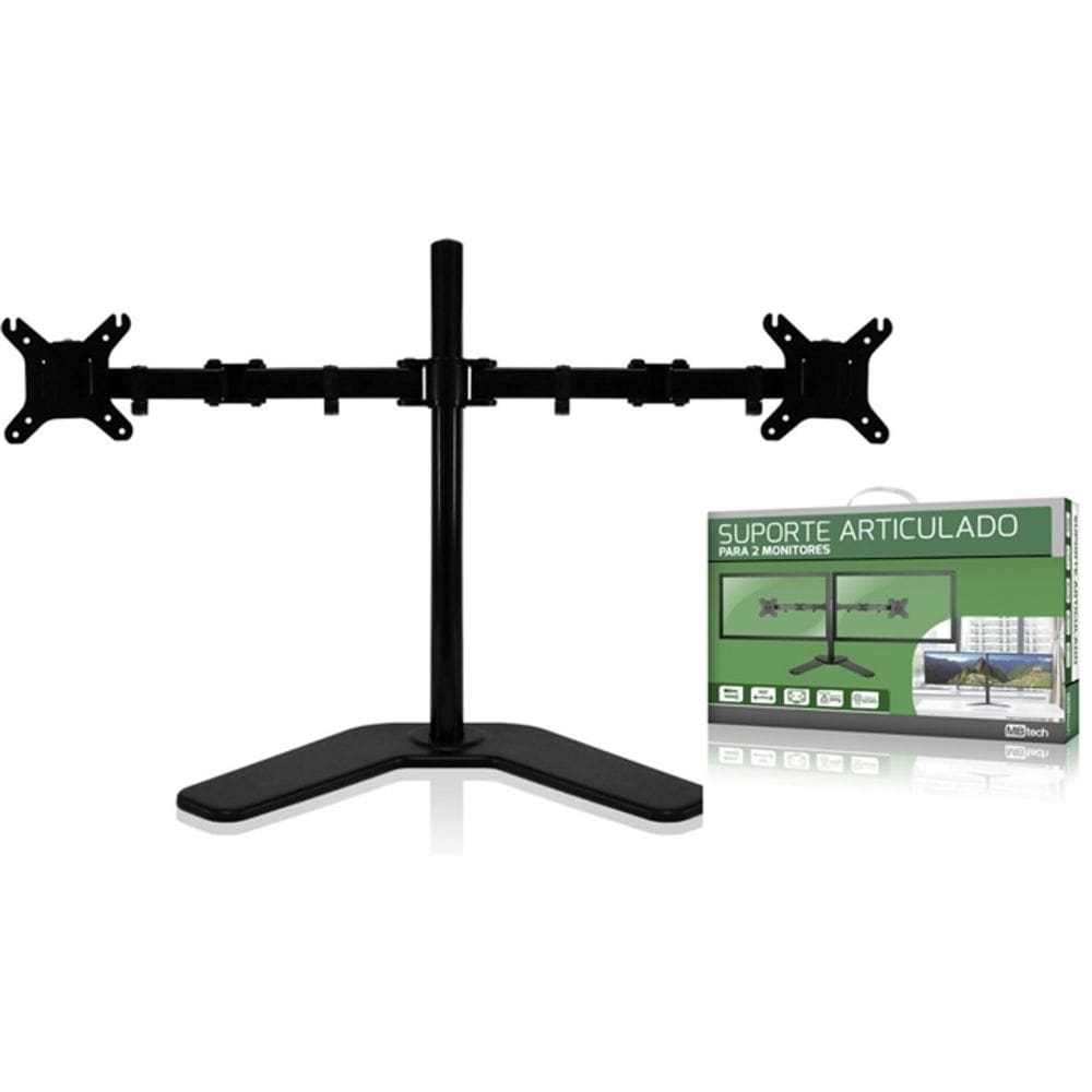 Suporte Duplo Tv 2 Monitor Completo Articulado De Mesa Preto Luxo