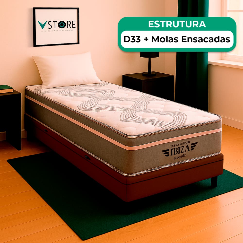 Cama Box Baú Solteirão e Colchão Ibiza Molas V-Store