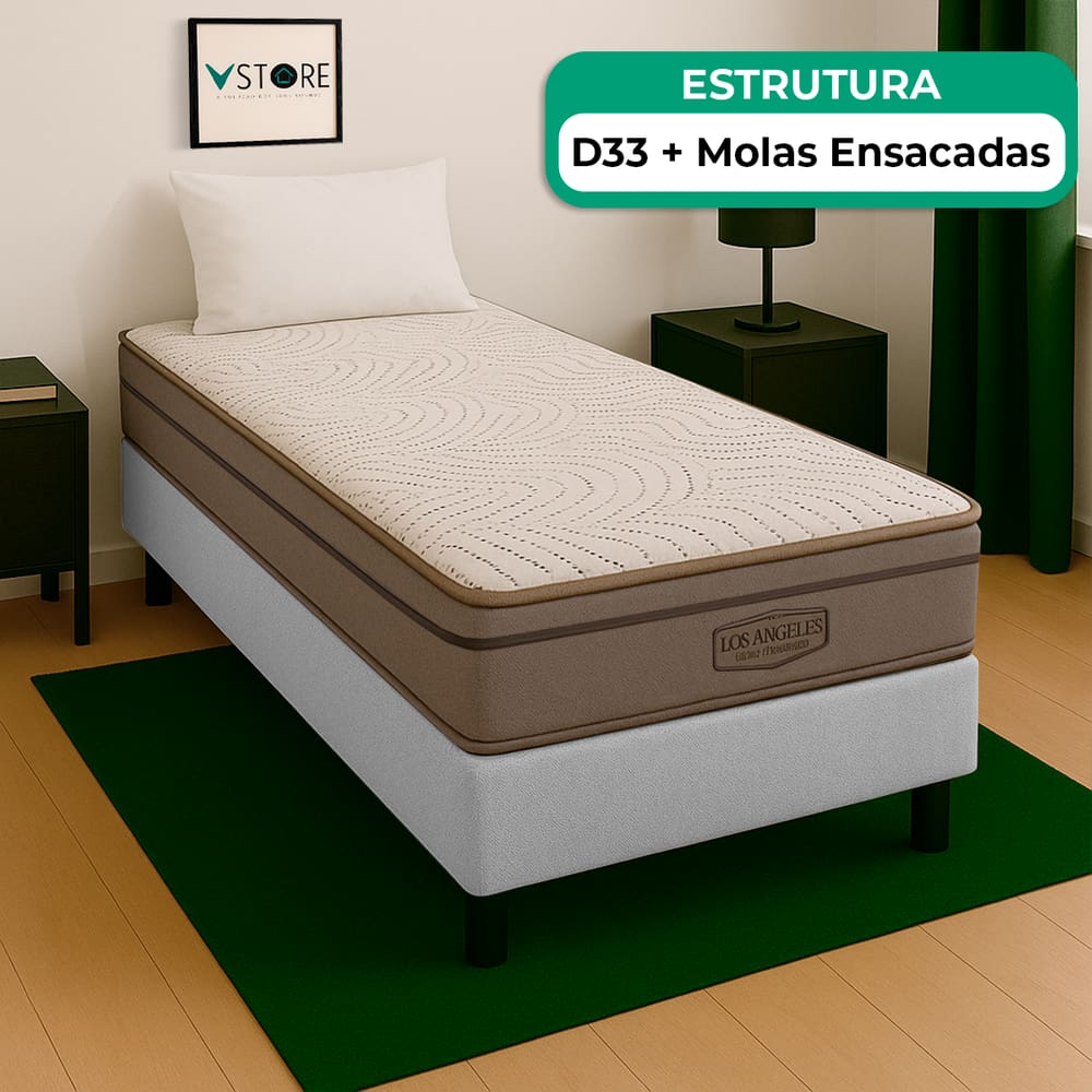 Cama Box Solteirão e Colchão Los Angeles Molas V-Store