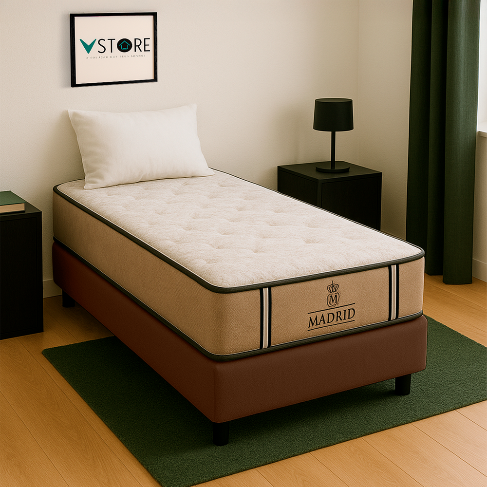 Cama Box Solteirão e Colchão Madrid Molas V-Store 96x188x28