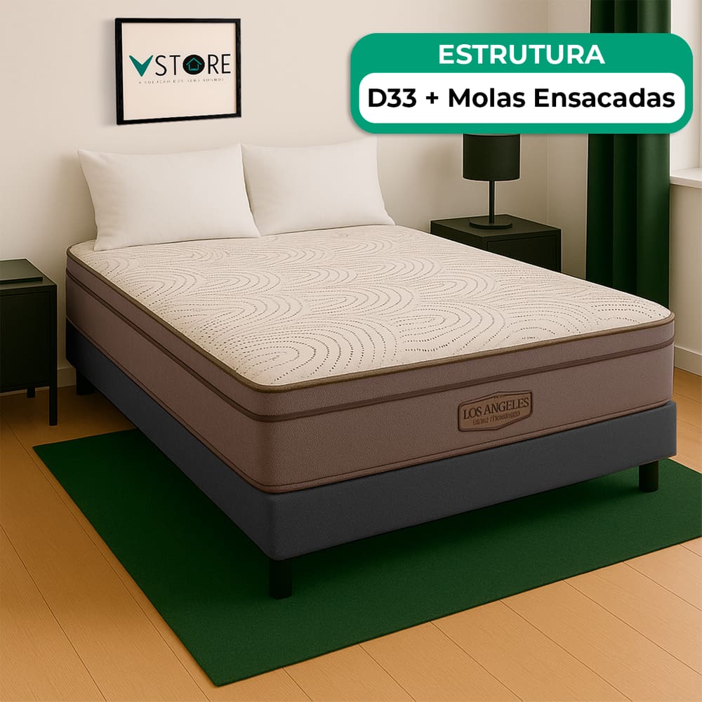 Cama Box Casal e Colchão Los Angeles Molas V-Store