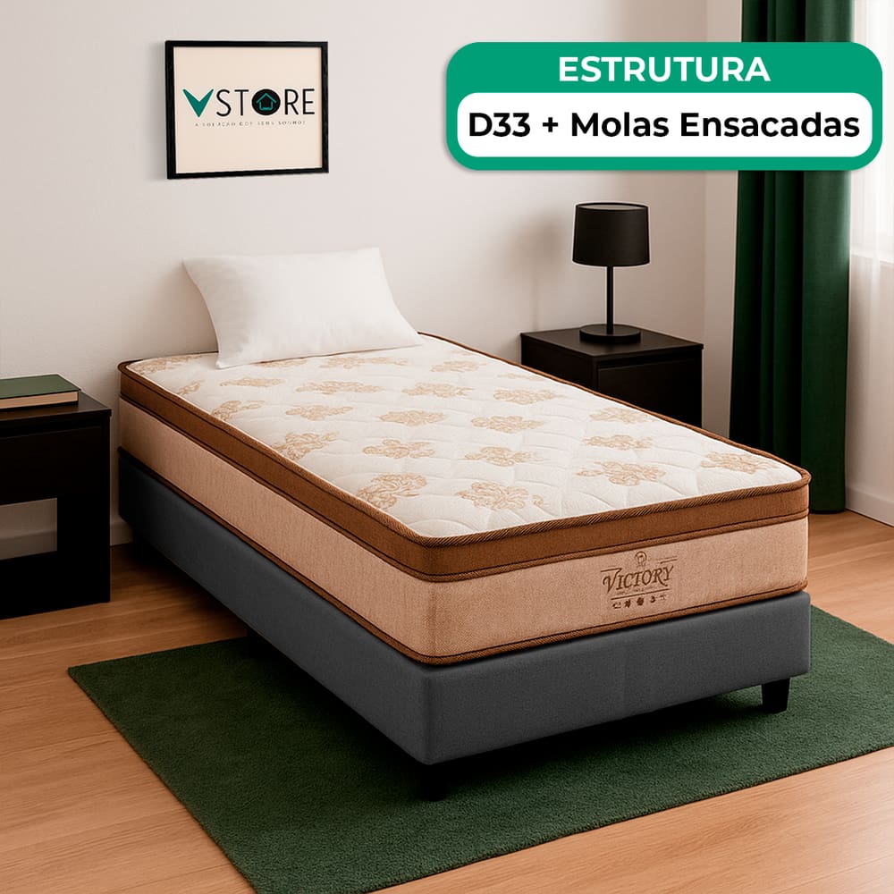 Cama Box Solteiro e Colchão Victory Molas V-Store 78x188x30