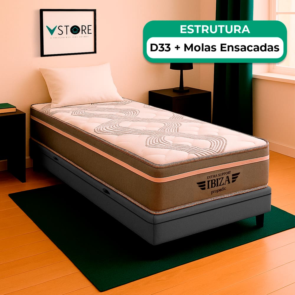 Cama Box Baú Solteiro e Colchão Ibiza Molas V-Store