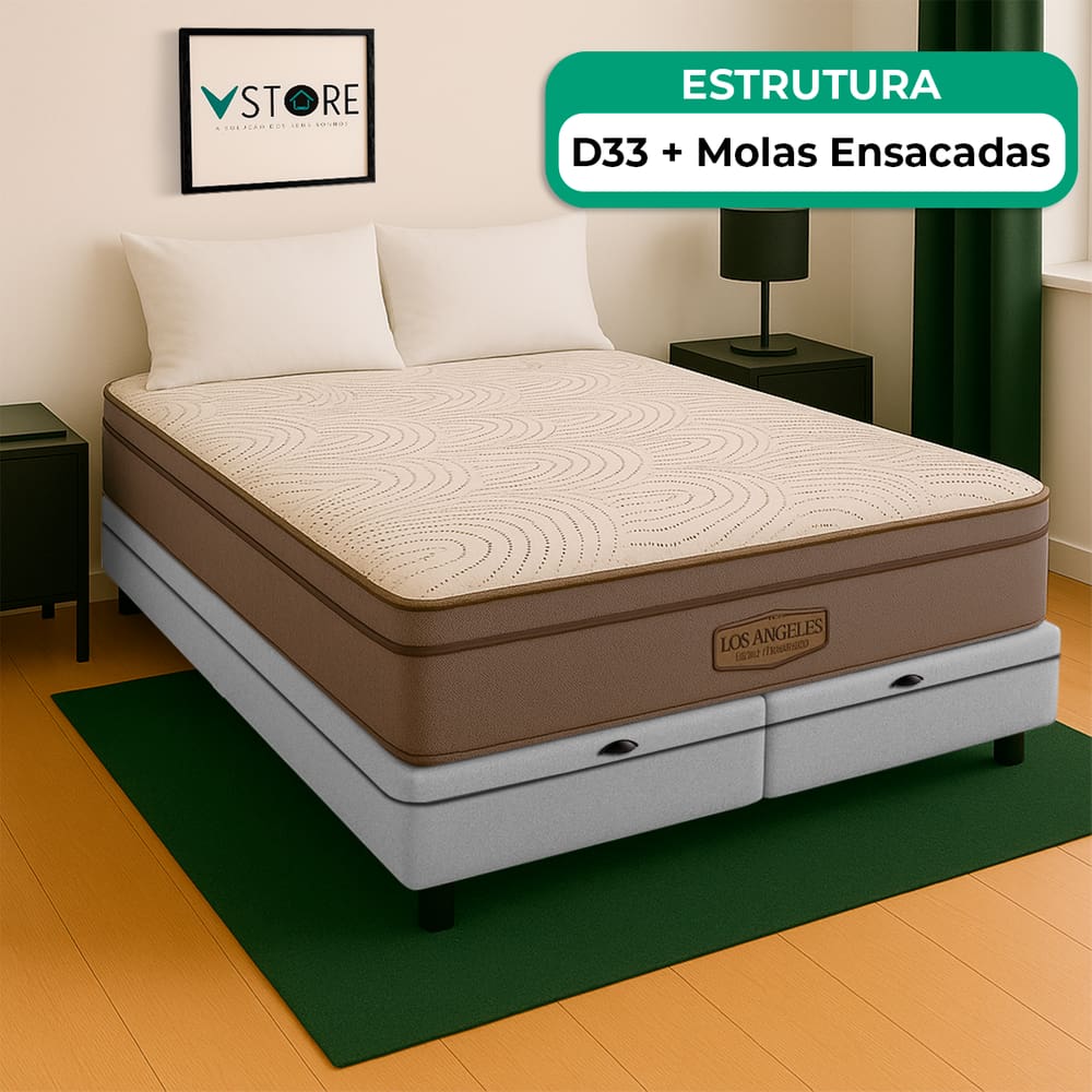 Cama Box Baú King e Colchão Los Angeles Molas V-Store