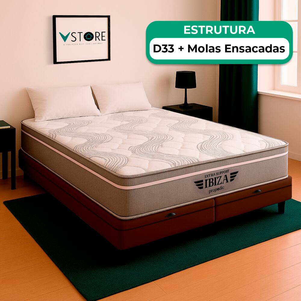 Cama Box Baú Queen e Colchão Ibiza Molas Ensacadas V-Store