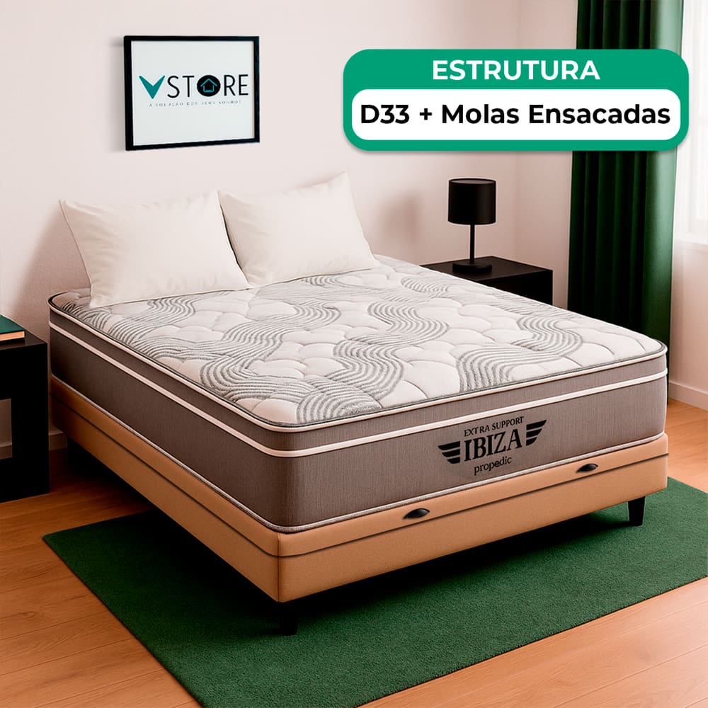 Cama Box Baú Viúvo e Colchão Ibiza Molas V-Store 128x188x22