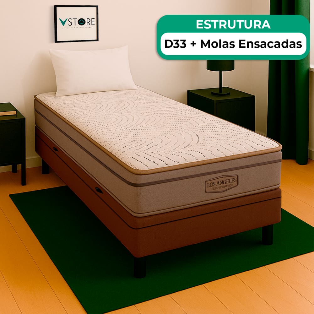 Cama Box Baú Solteiro e Colchão Los Angeles Molas V-Store