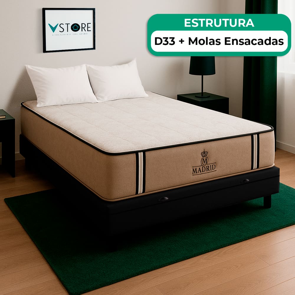 Cama Box Baú Casal e Colchão Madrid Molas V-Store