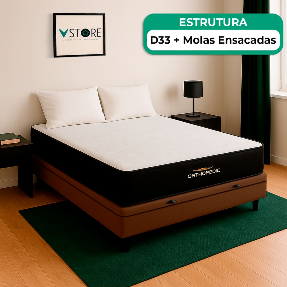 Cama Box Baú Casal e Colchão Orthopedic D33 V-Store