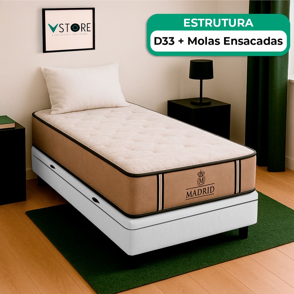 Cama Box Baú e Colchão Madrid Molas V-Store 78x188x28