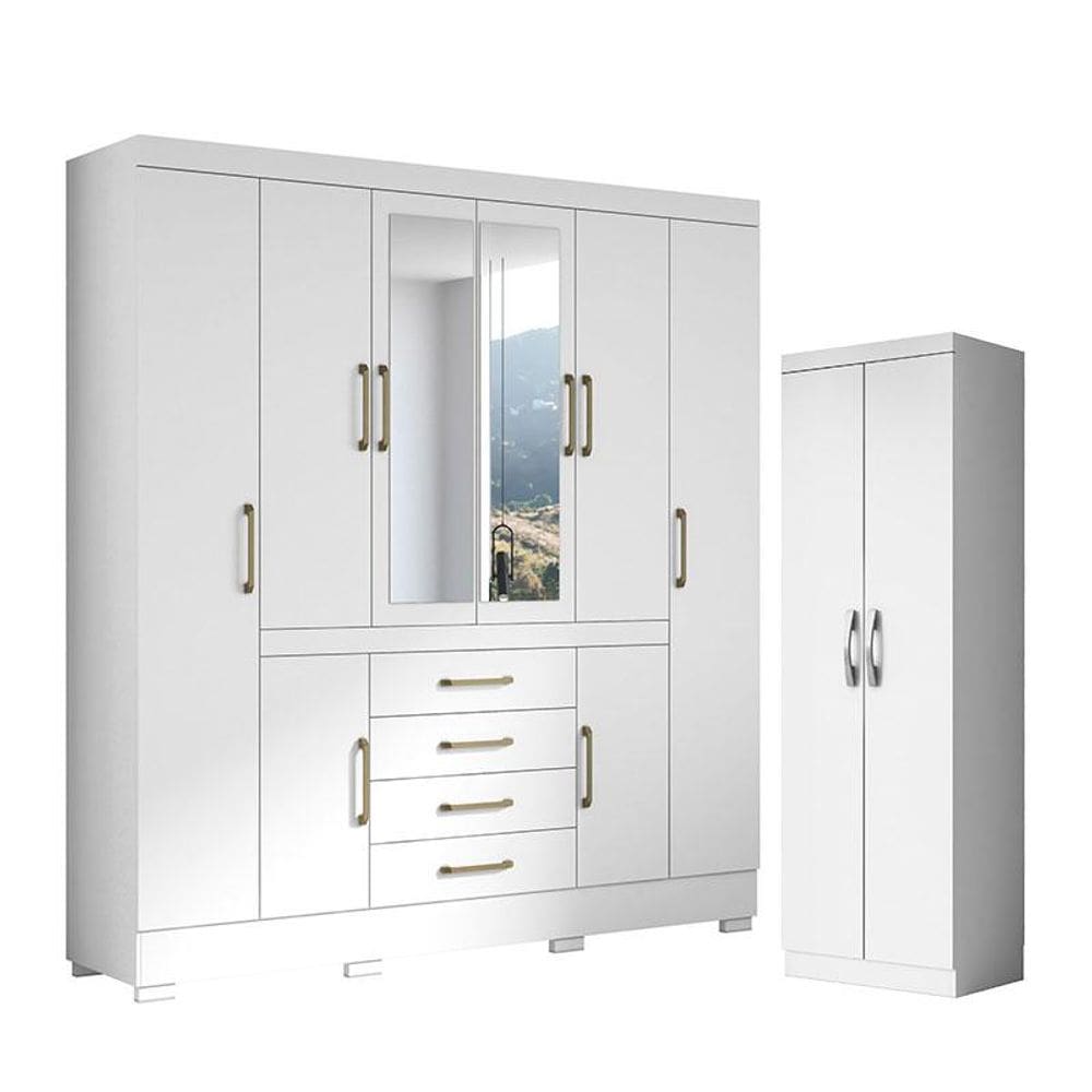 Guarda Roupa Casal Nápole 2045149 e Armário Multiuso New 2000192 Branco - Aramóveis