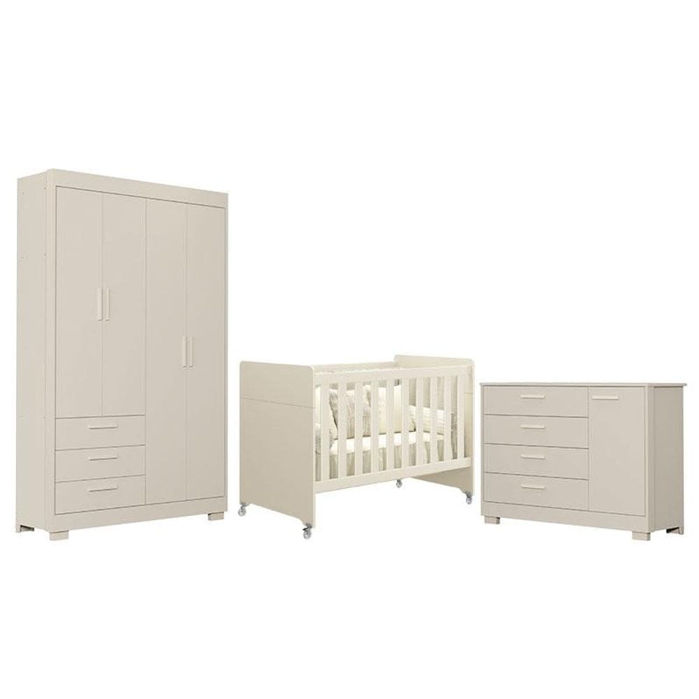 Quarto de Bebê Zaki e Berço Americano Evolution 4 em 1 Areia Acetinado - Reller