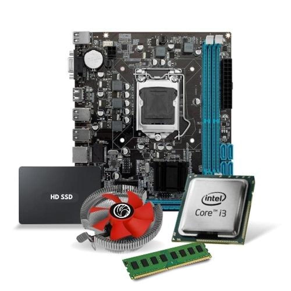 Kit Pl Mãe H61 + Proc I3 2100 + Memoria 8 Gb Ddr3 + Cooler+ Ssd 120