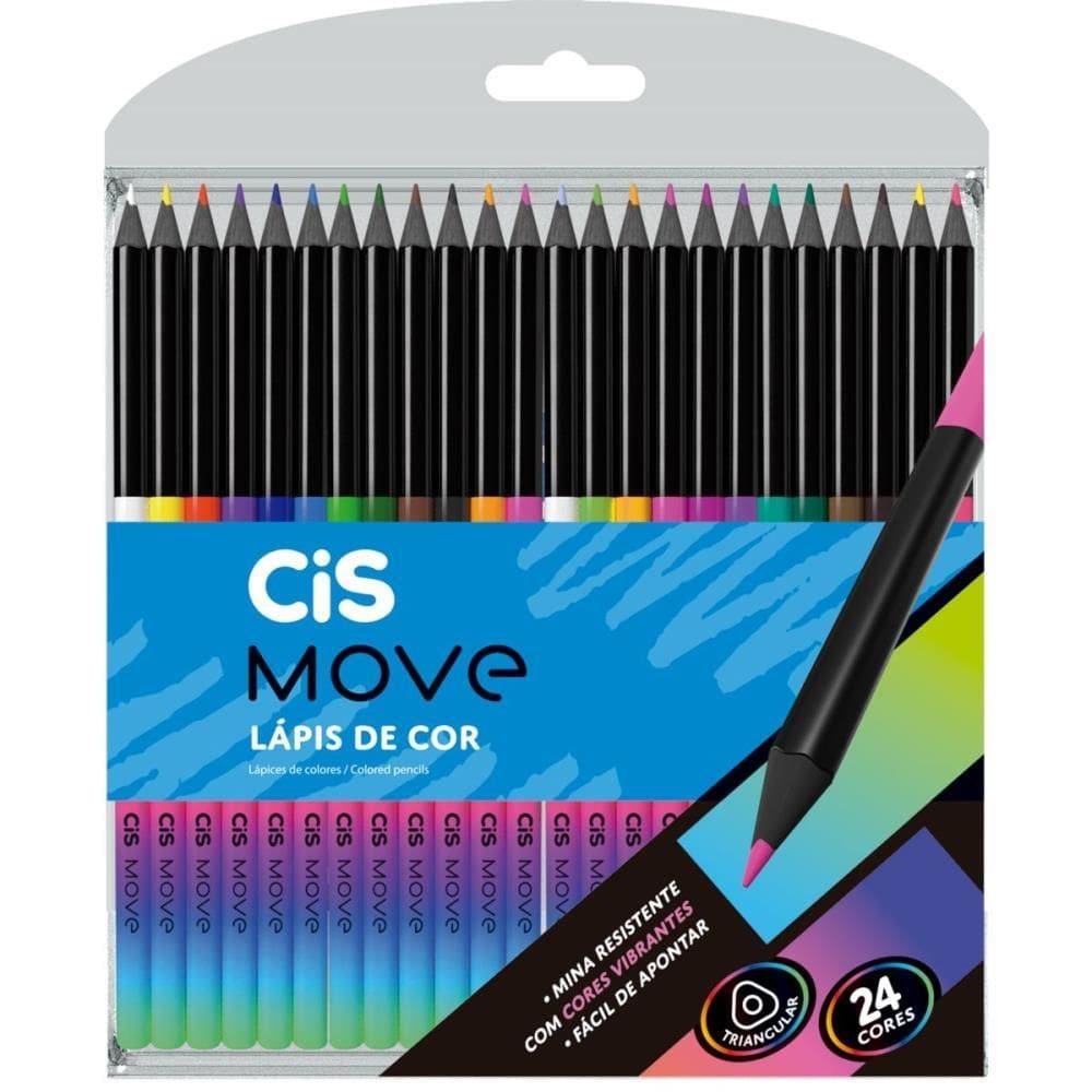 Lápis De Cor Triangular Cis Move 24 Cores - Sertic