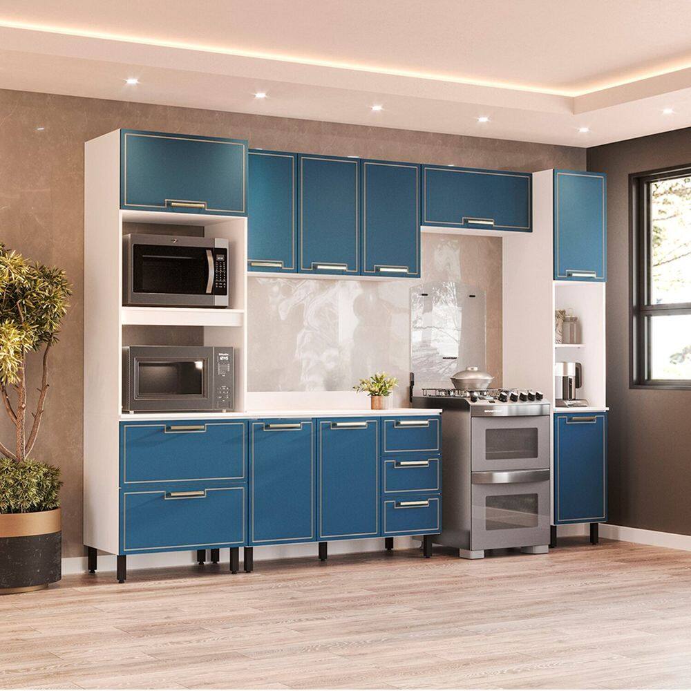 Cozinha Completa 5 Peças 224,5cmx310cm Amara Branco/Azul