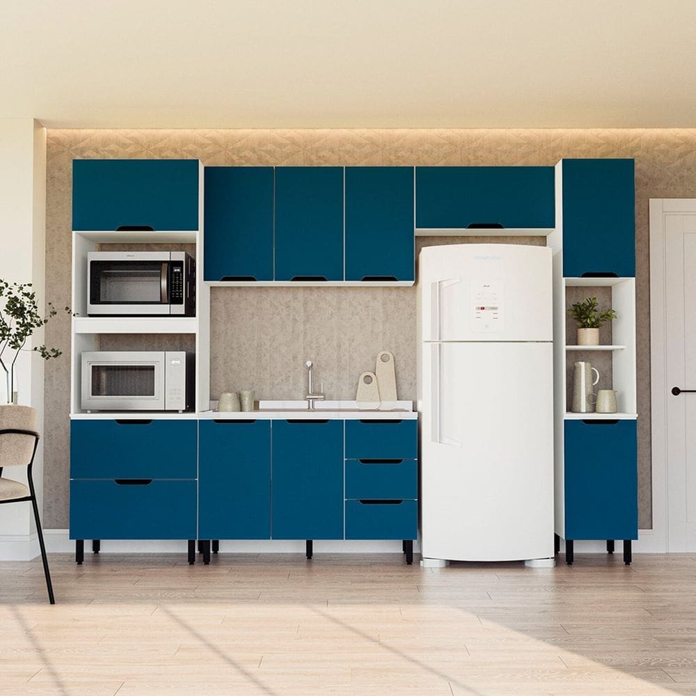 Cozinha Completa 5 Peças 224,5cmx310cm Meena Branco/Azul