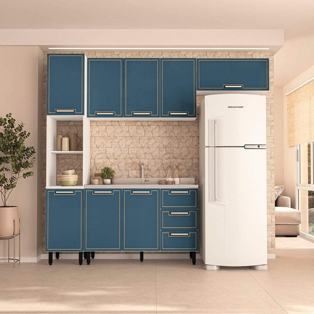 Cozinha Completa 4 Peças 224,5cm X 240cm Amara Branco/Azul