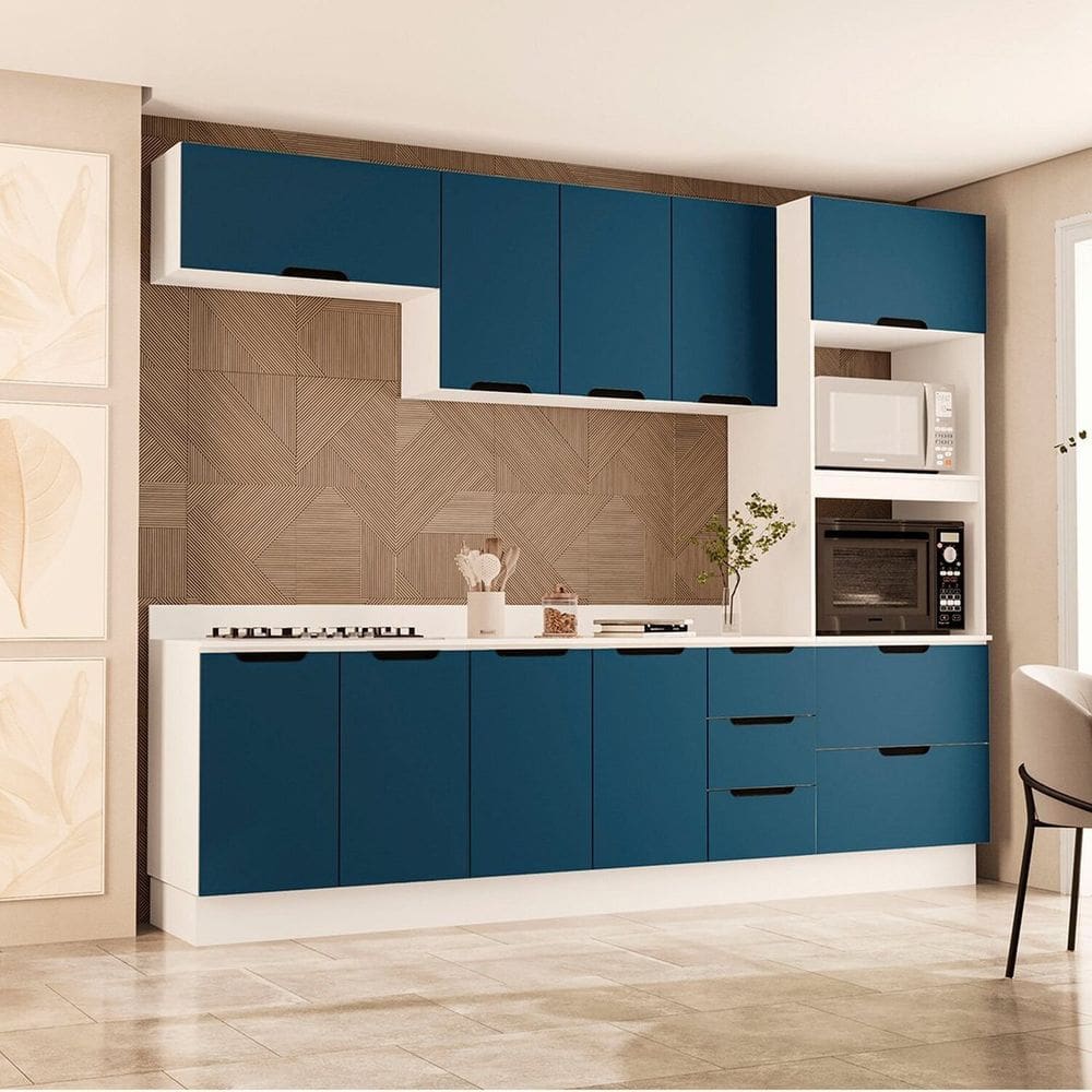Cozinha Completa 5 Peças 224,5cmx270cm Meena Branco/Azul