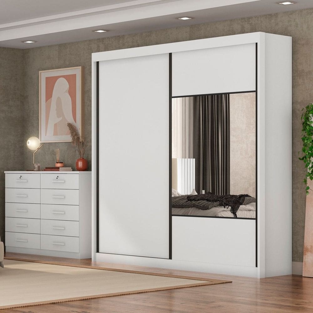 Guarda-roupa Casal Mdf 2 Portas Trieste Neve